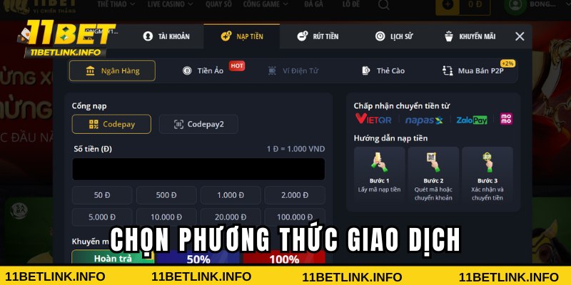Chọn thực hiện qua ngân hàng